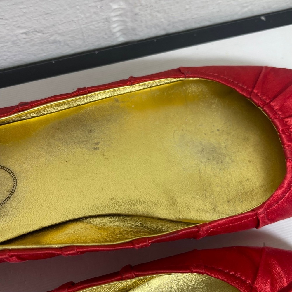 Vintage Prada Red Satin Pleated Ballet Flats Shoes Slip On Women 37.5 EU/7.5 US - Picture 10 of 14